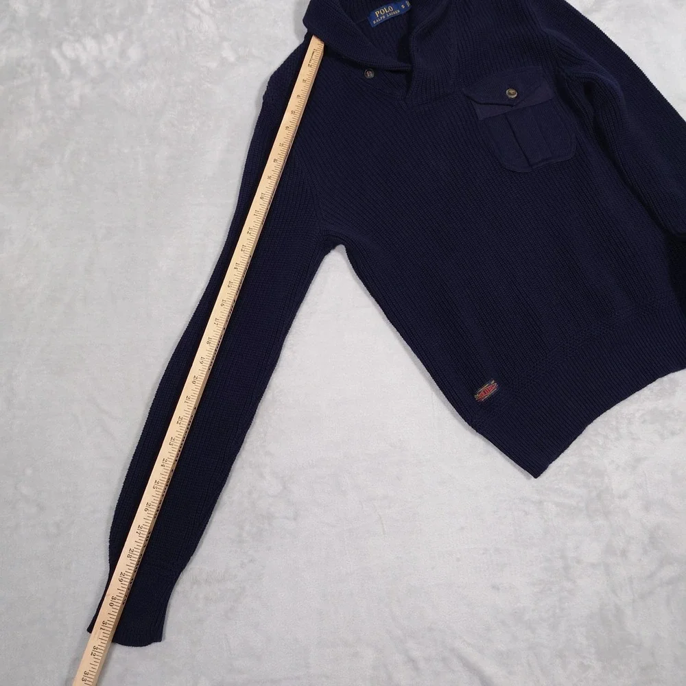 Polo Ralph Lauren Shawl Collar Fisherman Sweater Mens S Navy Blue Knit Cotton RL
